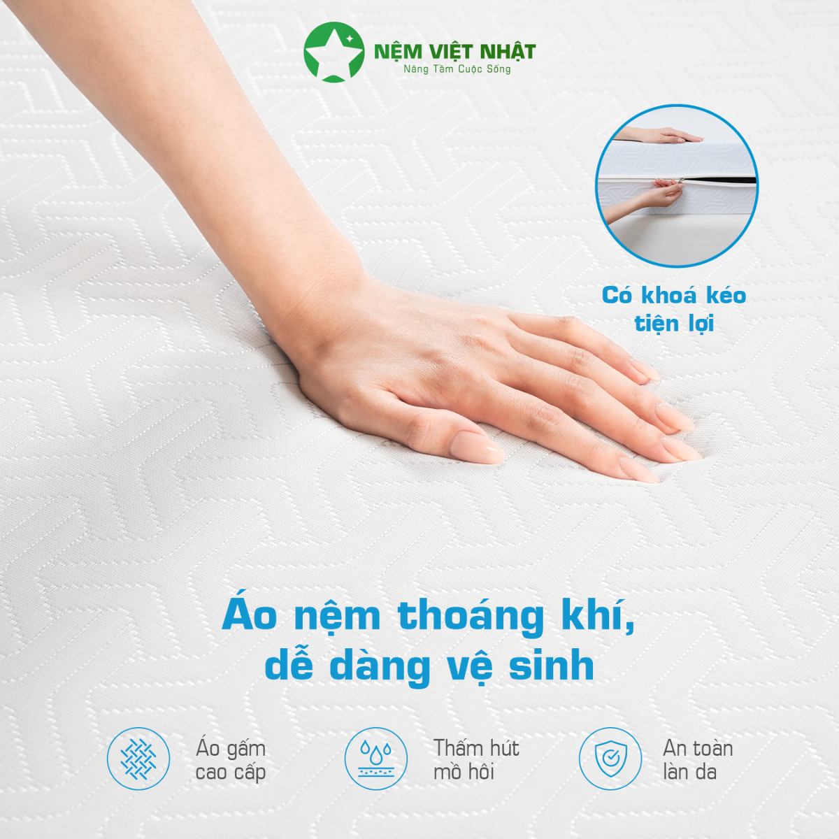 áo nệm foam enzo việt nhật cao cấp thoáng khí dễ tháo giặt