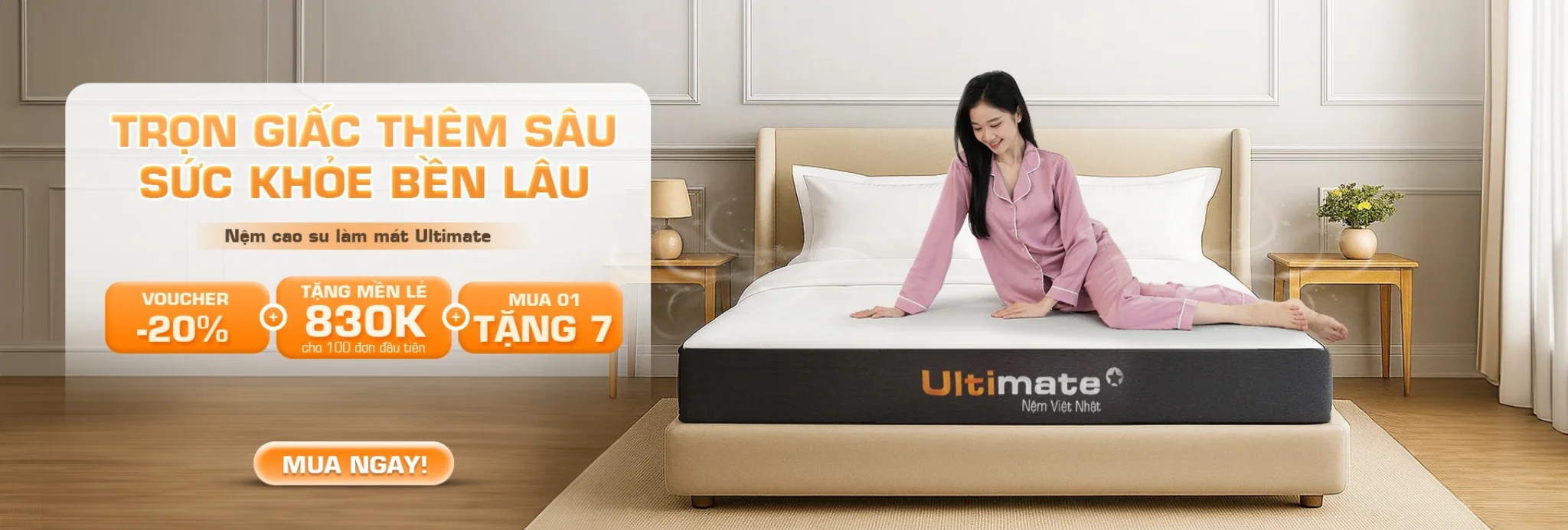 Nệm cao su Natural Việt Nhật chính hãng, đàn hồi tốt, thoáng khí, bảo hành lâu dài