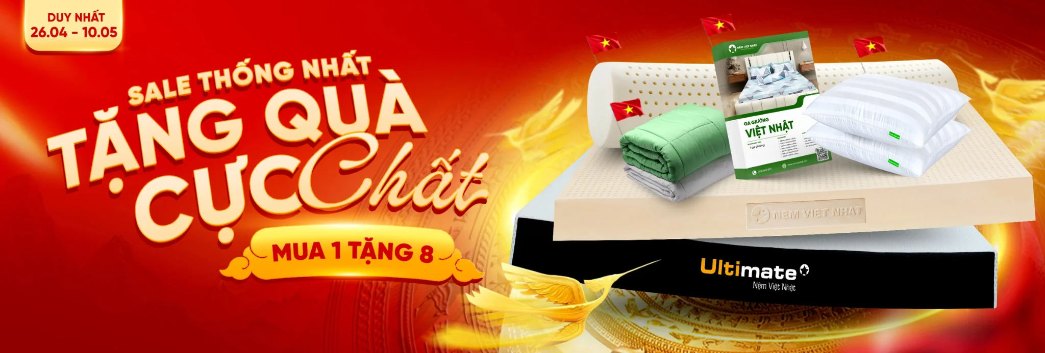 Nệm cao su thiên nhiên Việt Nhật chính hãng, sale đại lễ deal to, bảo hành 15 năm