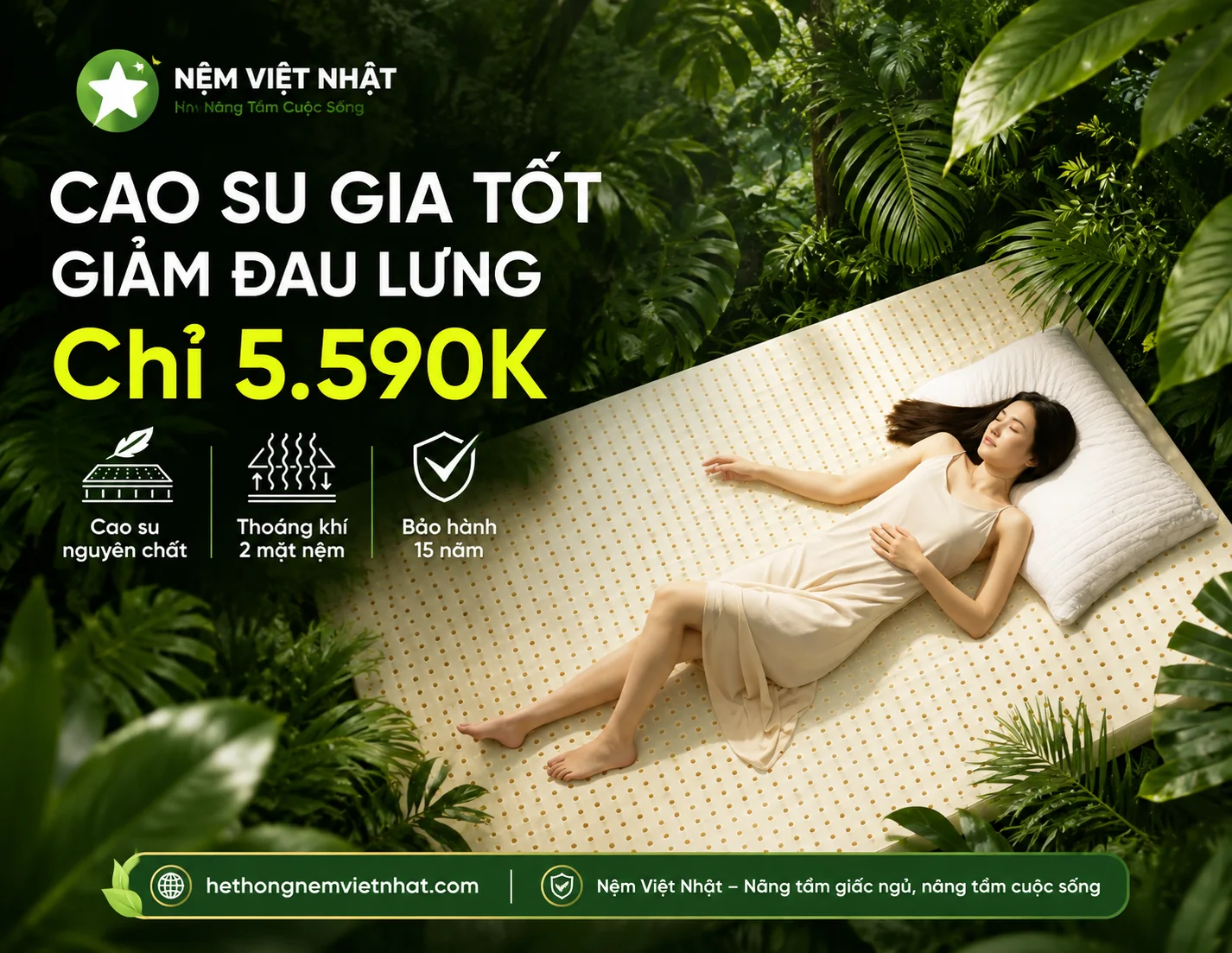 Banner di động nệm cao su thiên nhiên Việt Nhật chính hãng, giá tốt, bảo hành 15 năm
