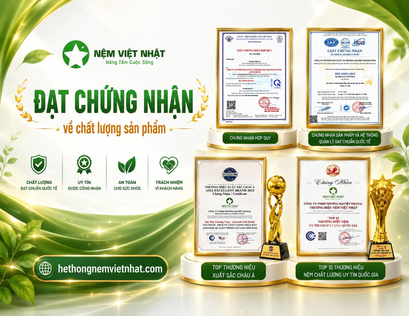 Banner di động nệm cao su thiên nhiên Việt Nhật chính hãng, giảm giá, bảo hành 15 năm